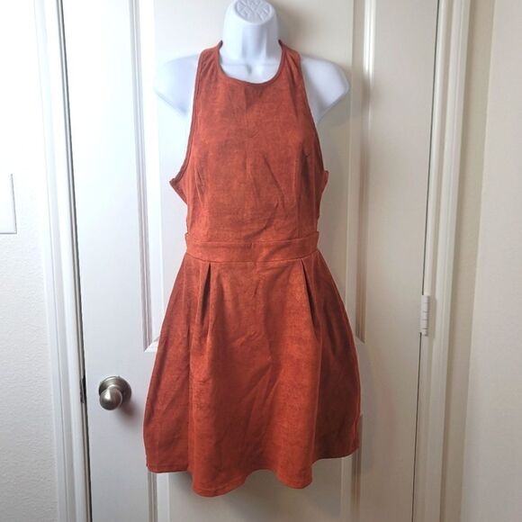 ALTAR'D STATE Burnt Orange Faux Suede Mini Dress - Picture 1 of 10